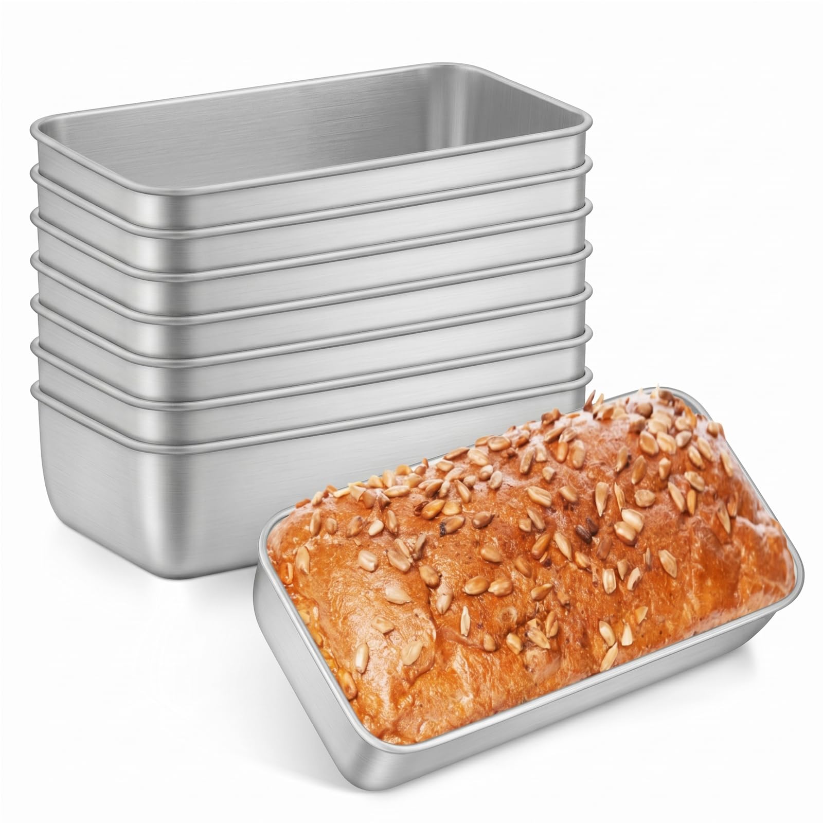 Leonyo Brotbackformen, 22,9 x 12,7 cm, 8 Stück, robuste Edelstahl-Kastenform für Hackbraten, Kuchen, Brownies, Lasagnen, spülmaschinenfest, ofenfest