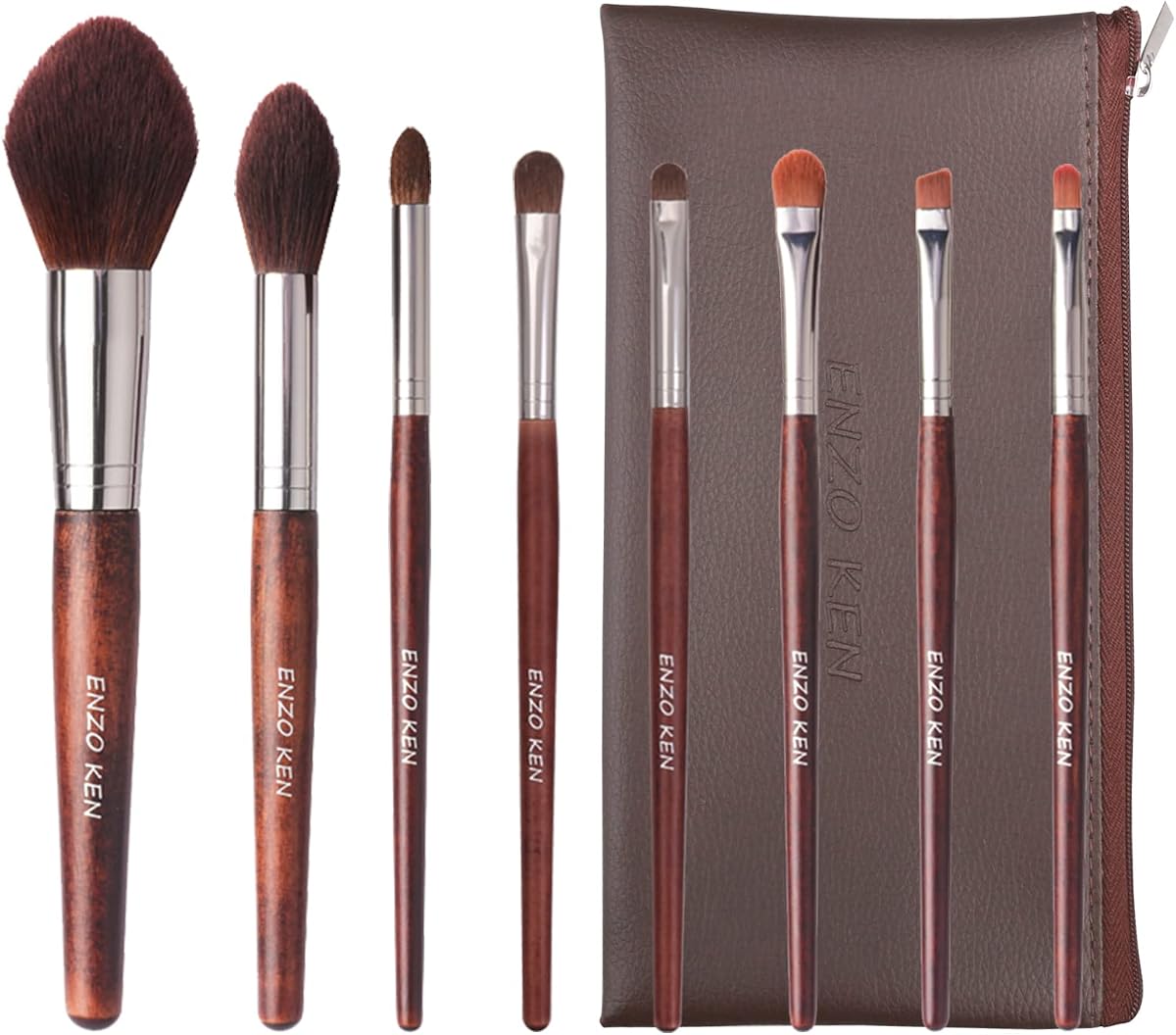 ENZO KEN Professional Natural Pony Hair Makeup Brushes Set, Horse Hair Make up Brush Set with Case, Cosmetic Brushes Makeup Set, Natural Bristle Makeup Brushes with Walnut Wooden Handle