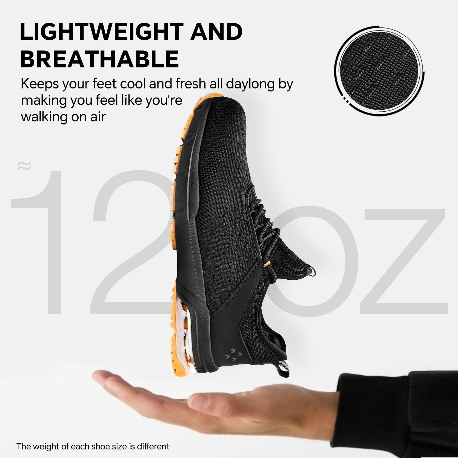 SPIEZ Scarpe di Sicurezza per Uomini e Donne - Punta composita Non in Acciaio con Cuscino d'Aria, Design Leggero da Scarpe da Ginnastica, comode da Indossare a Mani libere, Nero Arancione EU 36-46
