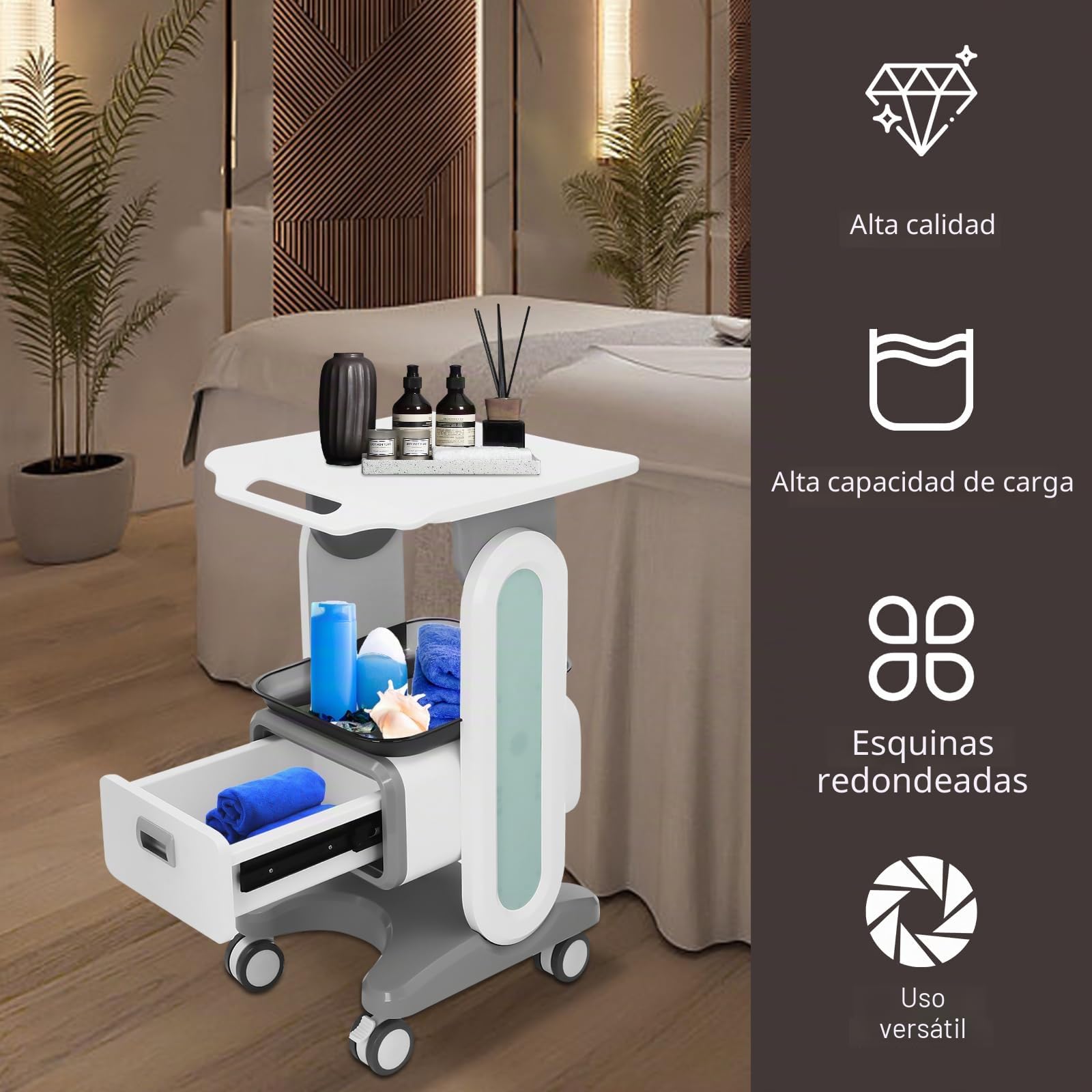 Carrito médico portátil con cajones, carrito de belleza, carrito de belleza, carrito con ruedas, carrito de peluquería, carrito de herramientas con compartimento de almacenamiento y rueda de