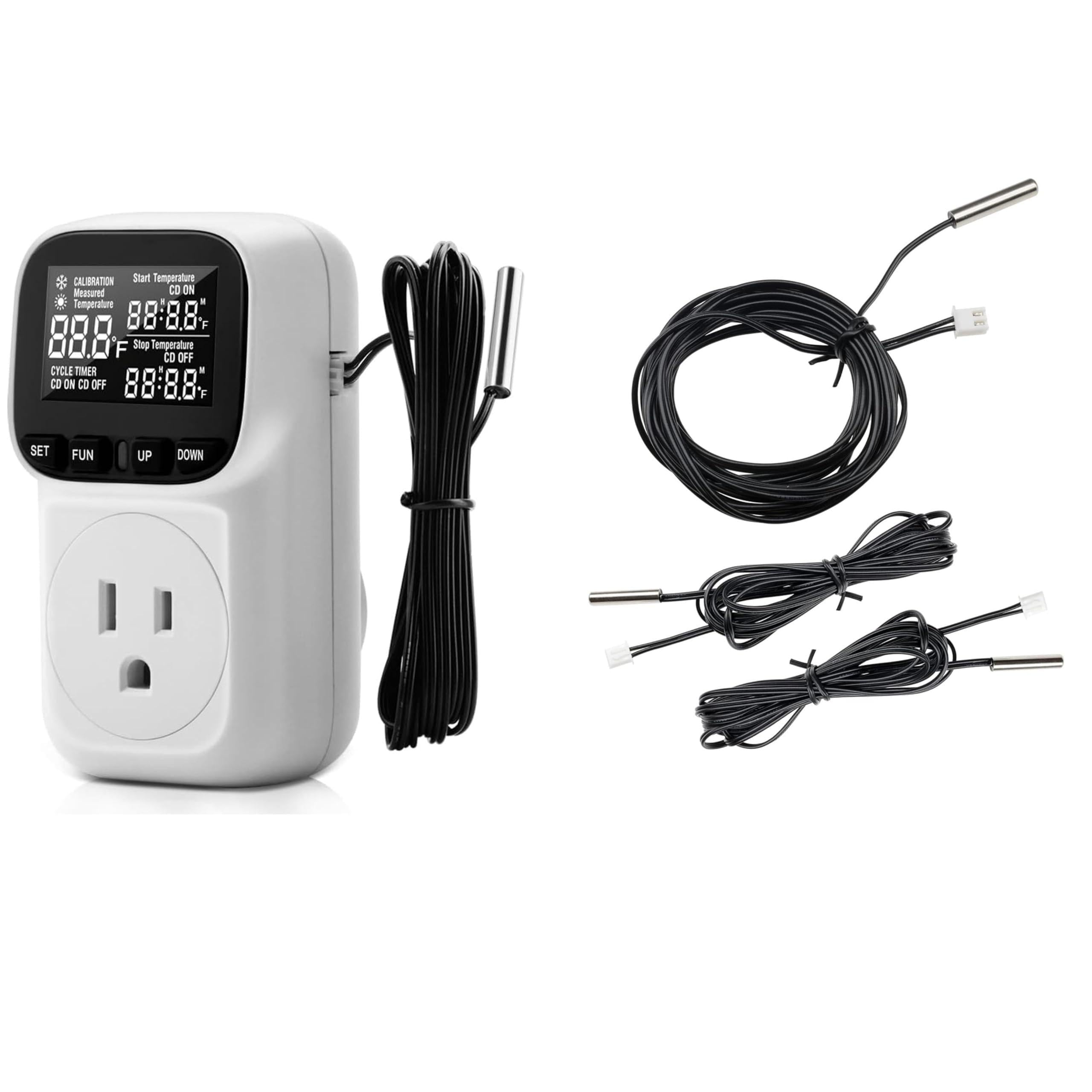 Diymore Plug in Thermostat Temperature Controller Electric Digital Thermostat Timer Heating Cooling Control Mode Timer 110V Thermostat Controller Day Night Timer with Sensor