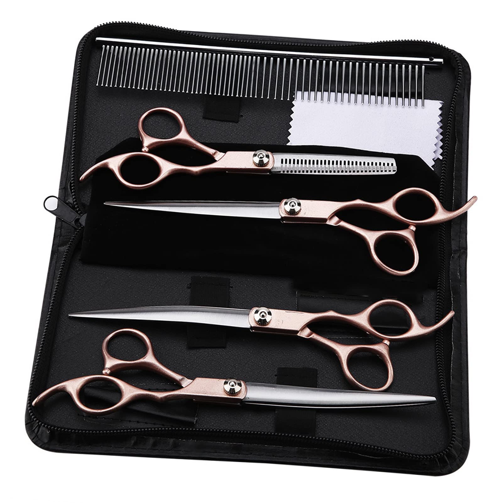 Tijeras Profesionales con Dorado de 7, 4 Uds., Tijeras de Peluquería para Mascotas, Juego de Tijeras, Accesorio Multifuncional para Uso Doméstico