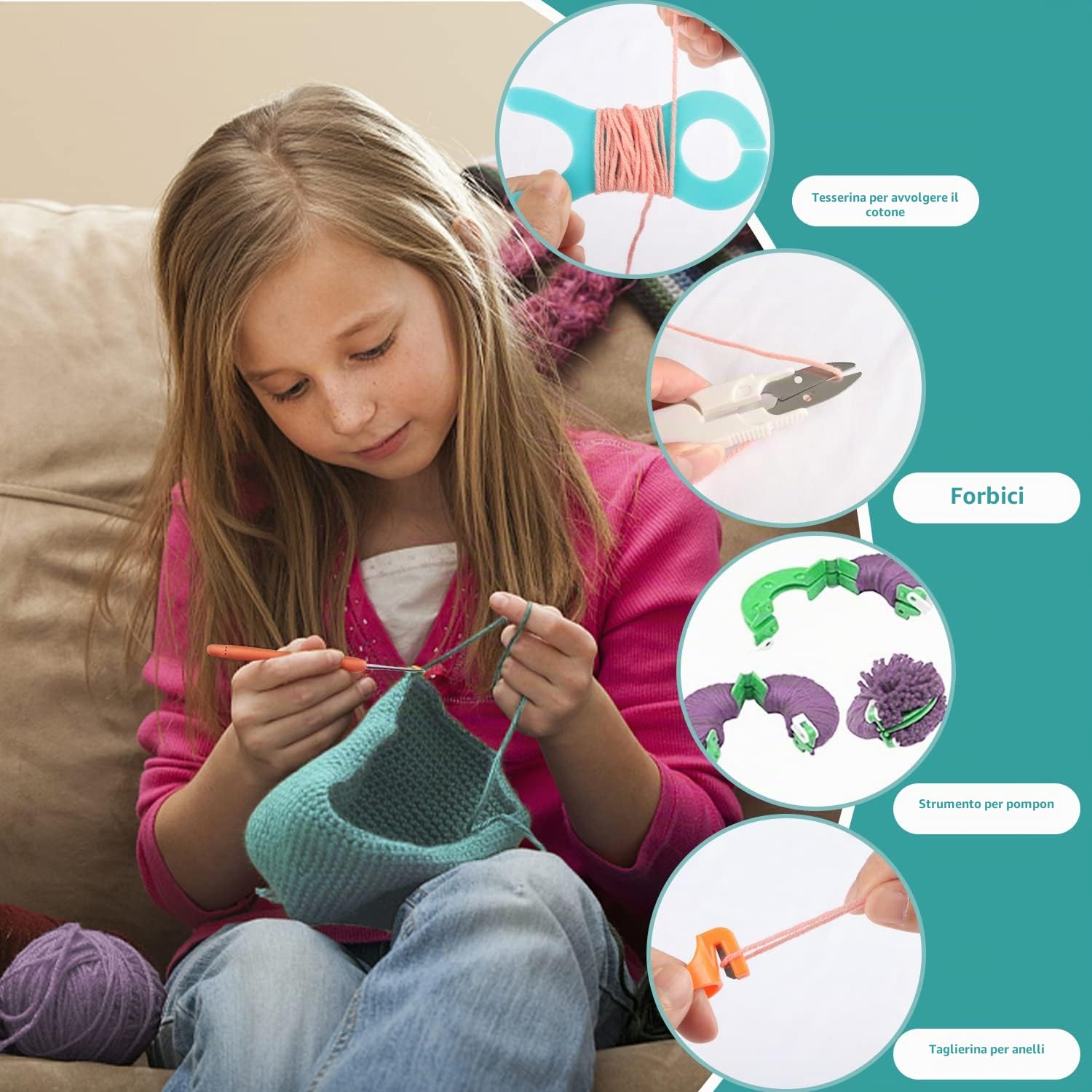 OWill Set di 61 Uncinetto Set,Crochet Kit Uncinetto Principianti,Kit Uncinetto Uncinetti Ergonomici,Set Uncinetto per pizzo a maglia accessori con custodia