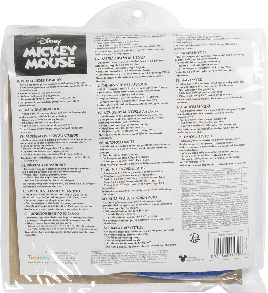 Organizador de coche infantil Disney, gris y azul, protector de asiento con el bonito Mickey Mouse Mickey Mouse