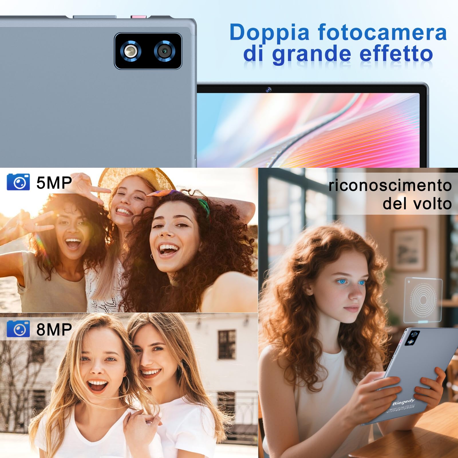 2026 Tablet 10.1 pollici Gemini AI Android 15,30 GB RAM + 128 GB ROM (TF 2TB), 8000 mAh, 2GHz Octa-Core/Widevine L1/5 + 8 MP/OTG/GMS/GPS, 5G Wi-Fi, BT 5.0, Tablet con Tastiera+Custodia+Mouse-Grigio