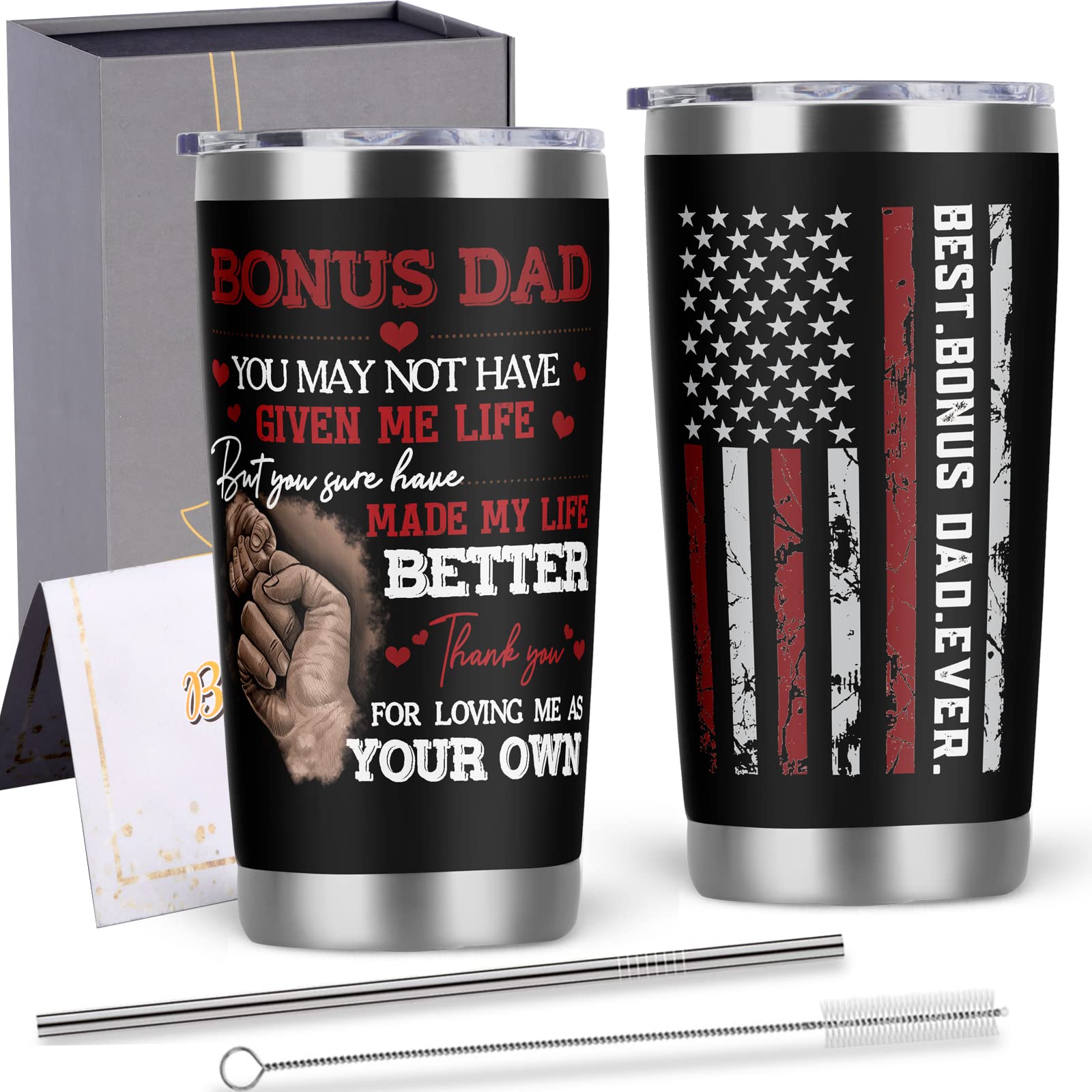 Best Bonus Dad Ever Father's Day Gift for Bonus Dad,Christmas Birthday Gift For Bonus Dad Stepdad Father In Law Papa, 20 Oz Stainless Steel Travel Tumbler with Gift Box