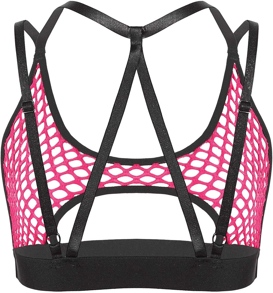 Women's Sheer Fishnet Hollow Out Bra Top Criss Cross Unlined Underboob Vest Crop Tops Bralette