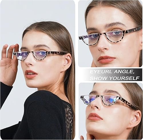 Miniatura 7 de EYEURL Lentes de lectura de medio marco para mujer, paquete de 5 lentes de bloqueo de luz azul, a la moda, sin marco, para mujer, anteojos anti
