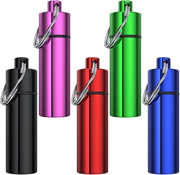 Small Pill Box,5 Pack Keychain Pill Holder Portable Mini Travel Pill Container Metal Case Bottle with Keyring