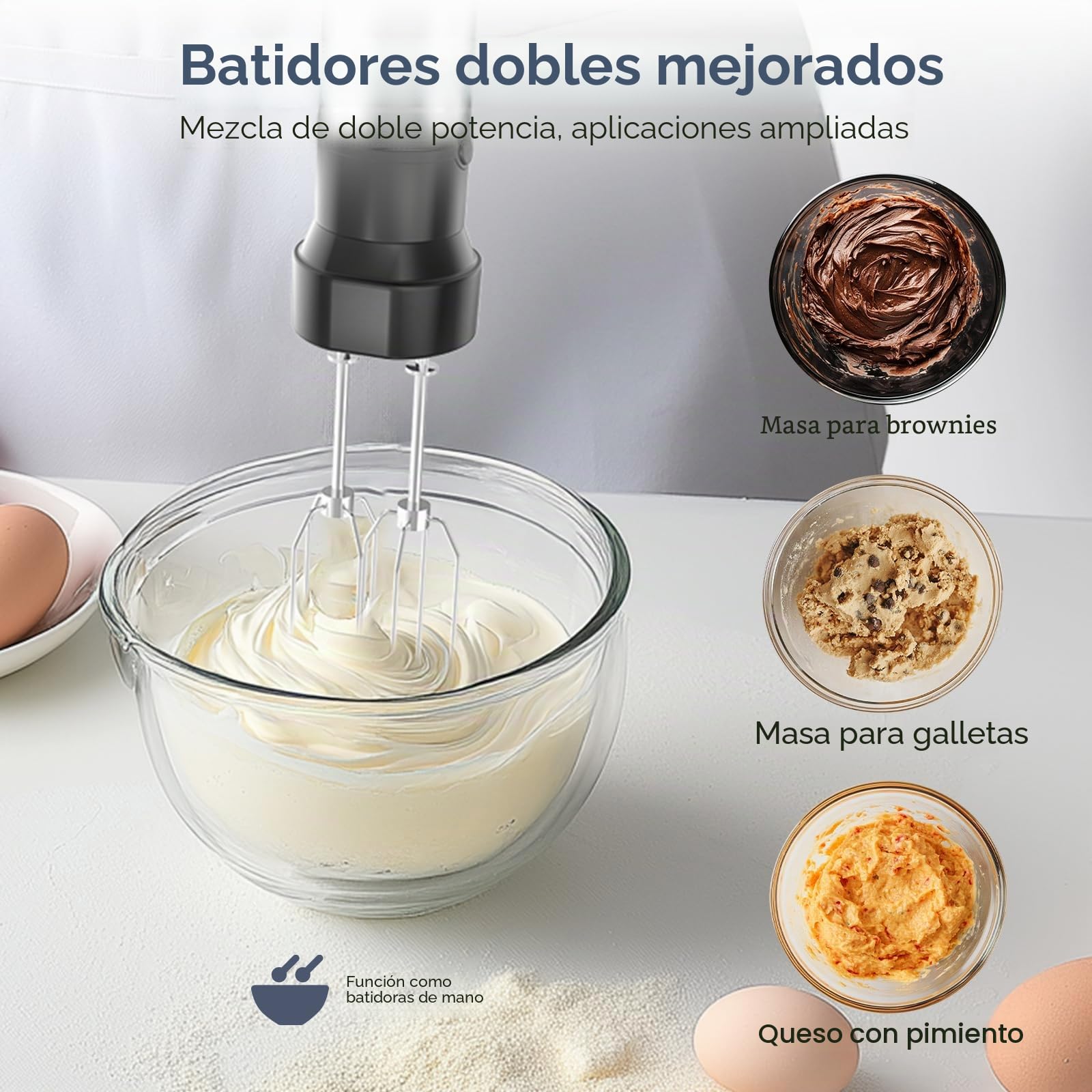 Ganiza Batidora de mano eléctrica 10 en 1, potente batidora de 1200 W con control de velocidad y botón TURBO, Multifunción picadora con doble espumador de leche, para preparar salsas y batidos