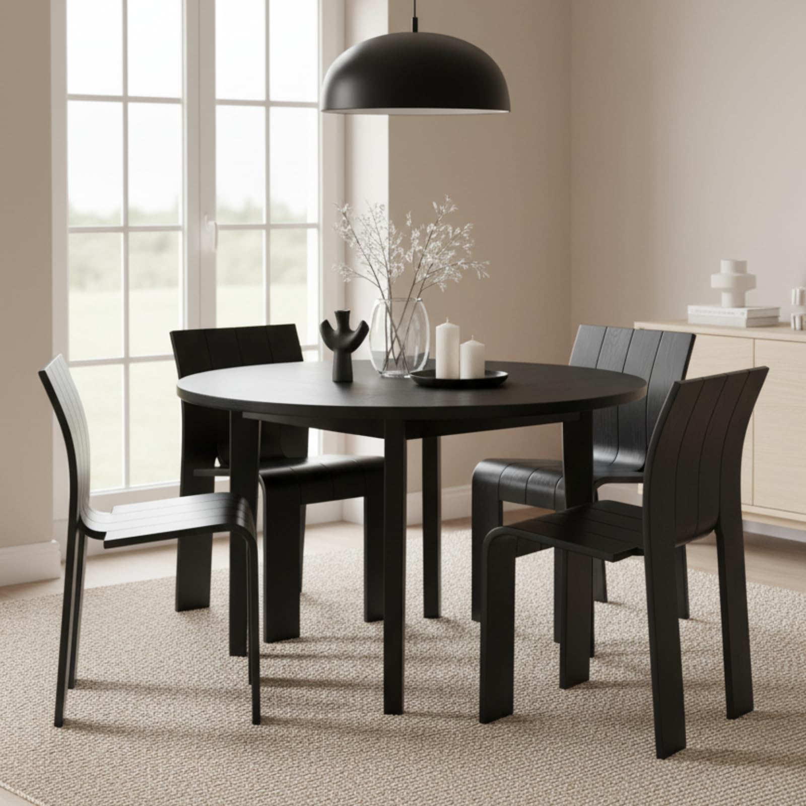 QUINJAY Black Wood Dining Chairs Set of 4, Mid Century Modern Dining Room Chairs with Curved Solid Wood Back, Stackable Kitchen Armless Side Chairs