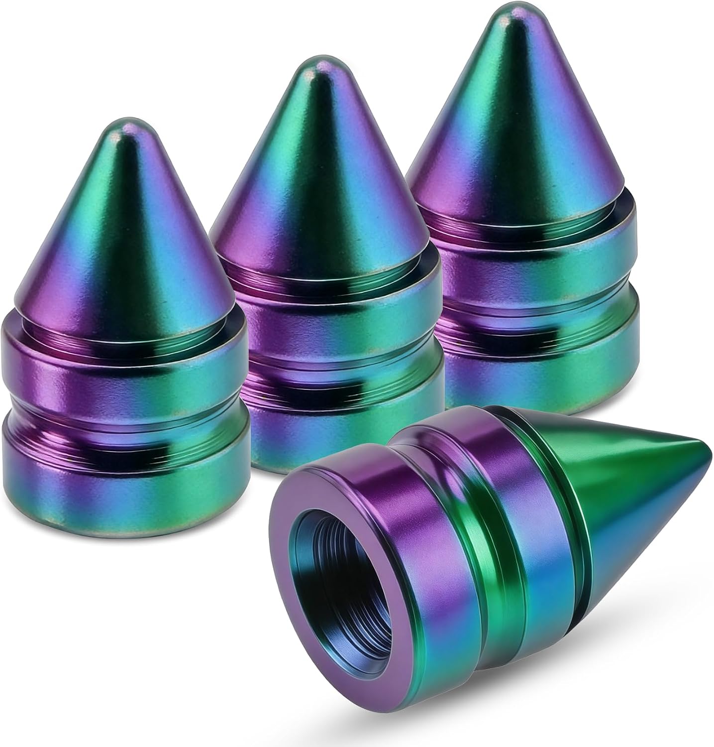 4PCS Car Tire Valve Caps, Tire Stem Caps, Universal Aluminum Alloy Tire Trim Accessories, Auto Accessories Spike Shape Dustproof Wheel Valve Stem Cover for SUV Truck Motorcycle (Colorful)