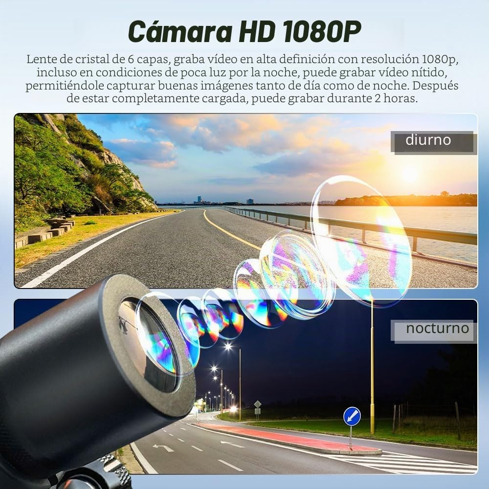 Cámara para Casco de Bicicleta y Motocicleta VSYSTO, Encendido/Apagado Automático, WiFi HD 1080P Lente de Visión Nocturna de 150°, Cámara de Acción Portátil, Sensor G, Grabación en Bucle