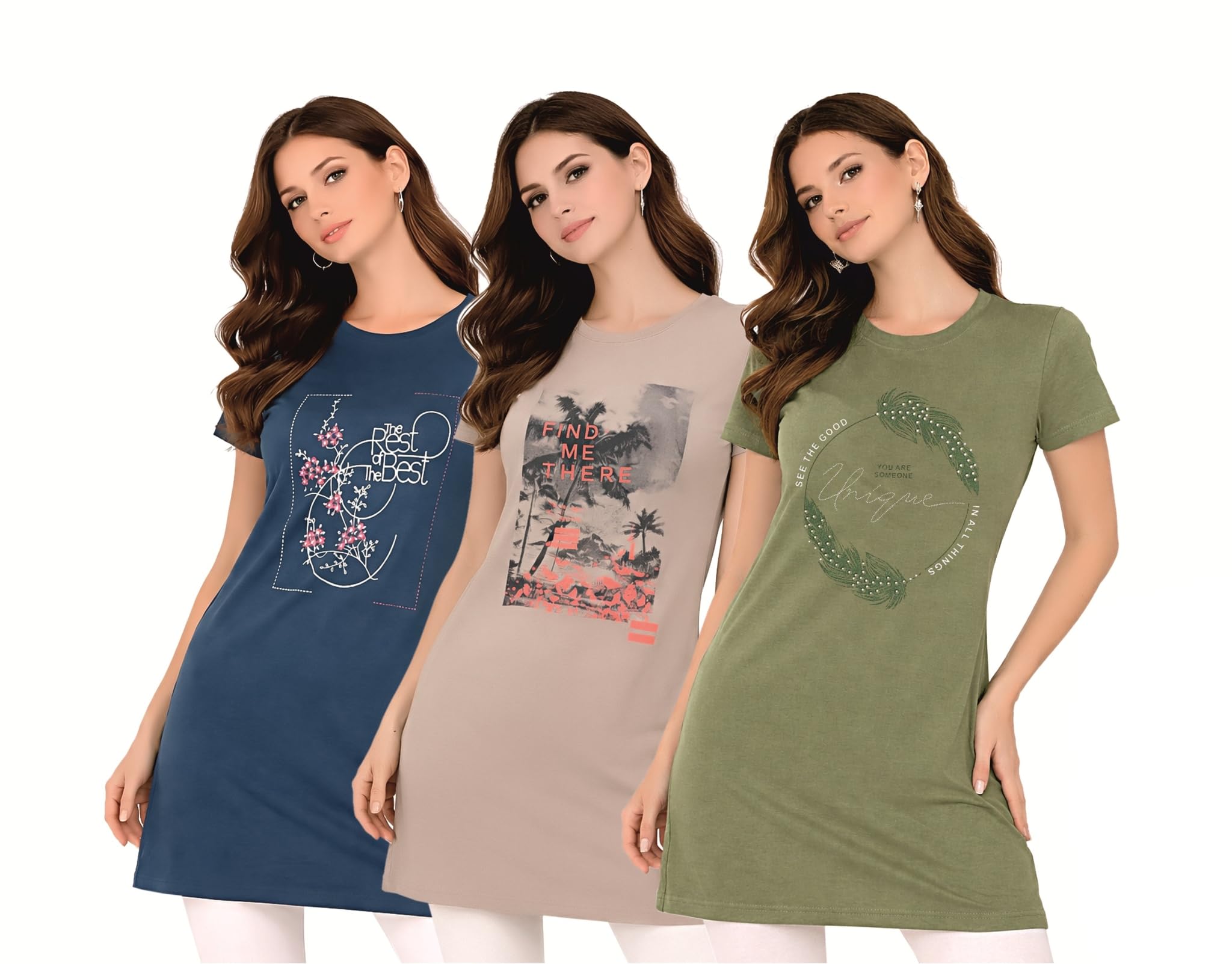 Women Long T-Shirt, Pack of 3, Oversized Longline Tee Top, Short Sleeve, Soft Breathable Fabric-picture-32