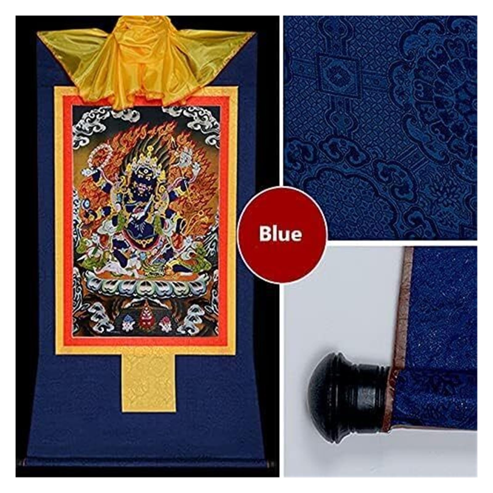 Thangka-Gemälde, tibetisches Thangka, Thangka-Gemälde, buddhistischer Wandteppich, sechsarmiger Mahakala, tibetische Thangka-Malkunst, buddhistischer Thangka-Brokat, Buddha-Wandteppich mit Schriftroll