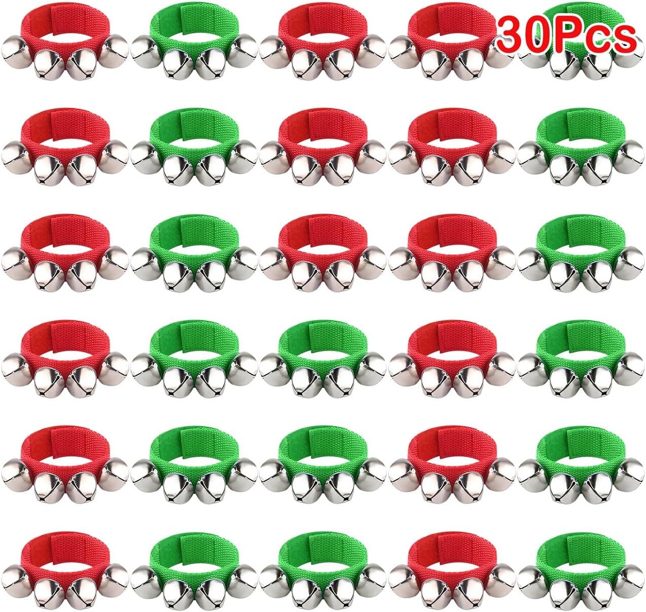 FEPITO 30 Pieces Christmas Band Wrist Bells Bracelets Jingle Bells Musical Ankle Bells Rhythm Instrument Percussion Christmas Party Decoration Favors