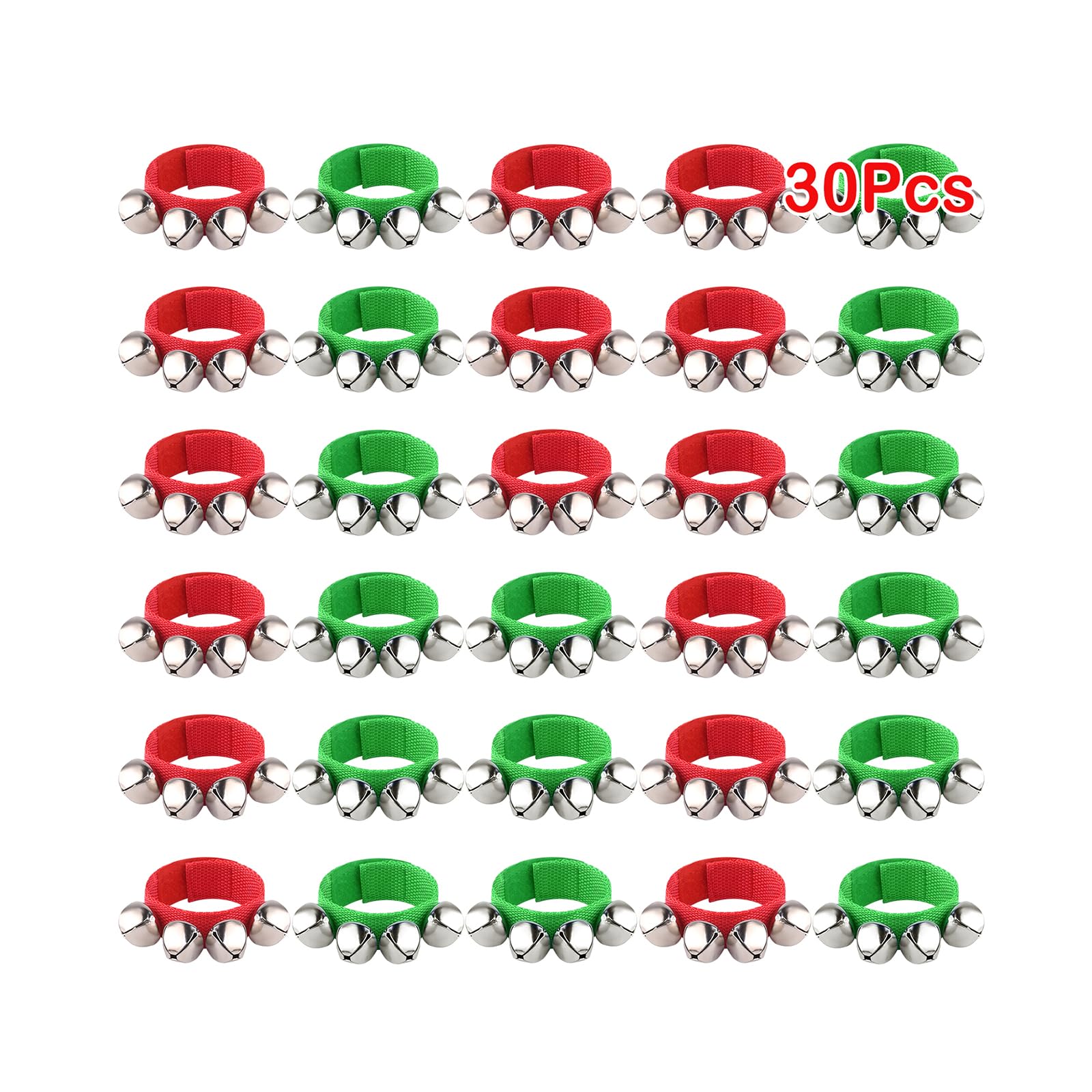 FEPITO 30 Pieces Christmas Band Wrist Bells Bracelets Jingle Bells Musical Ankle Bells Rhythm Instrument Percussion Christmas Party