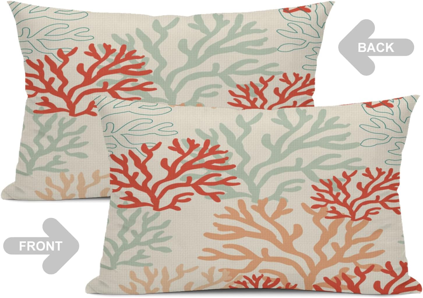 Red Orange and Mint Corals Lumbar Throw Pillow Covers 12x20 Set of 2 Tropical Nautical Decorative Pillow Covers Coastal Outdoors Pillowcase Cushion Case Home Decor for Sofa Couch Bed - Image 2