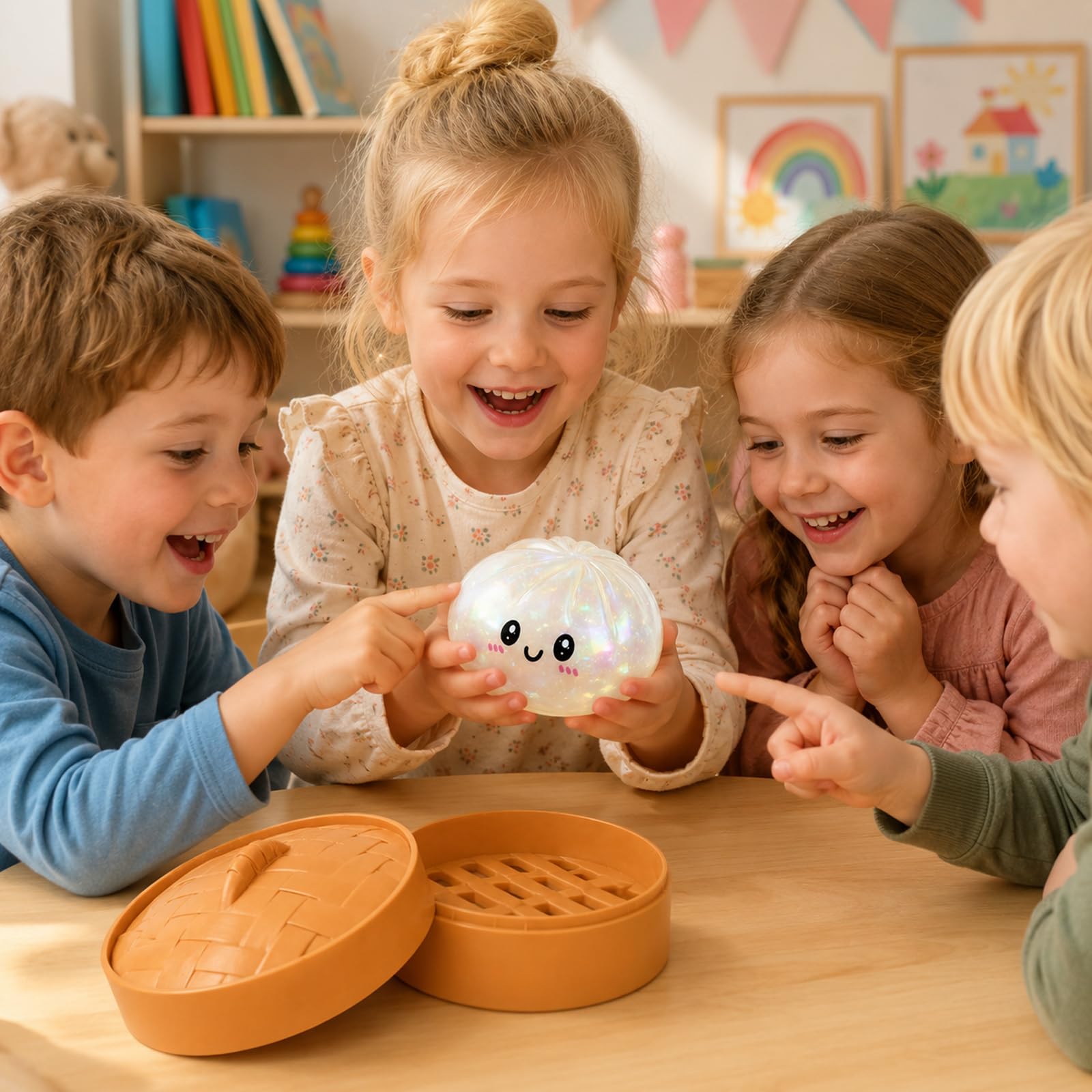 Dumpling Squishy biała, 8,5 cm Kawaii piłka antystresowa w amortyzatorze 10 cm, błyszczący Dumpling antystresowa zabawka dla dzieci, piłka antystresowa dla dziewcząt i chłopców, Bun Squishy