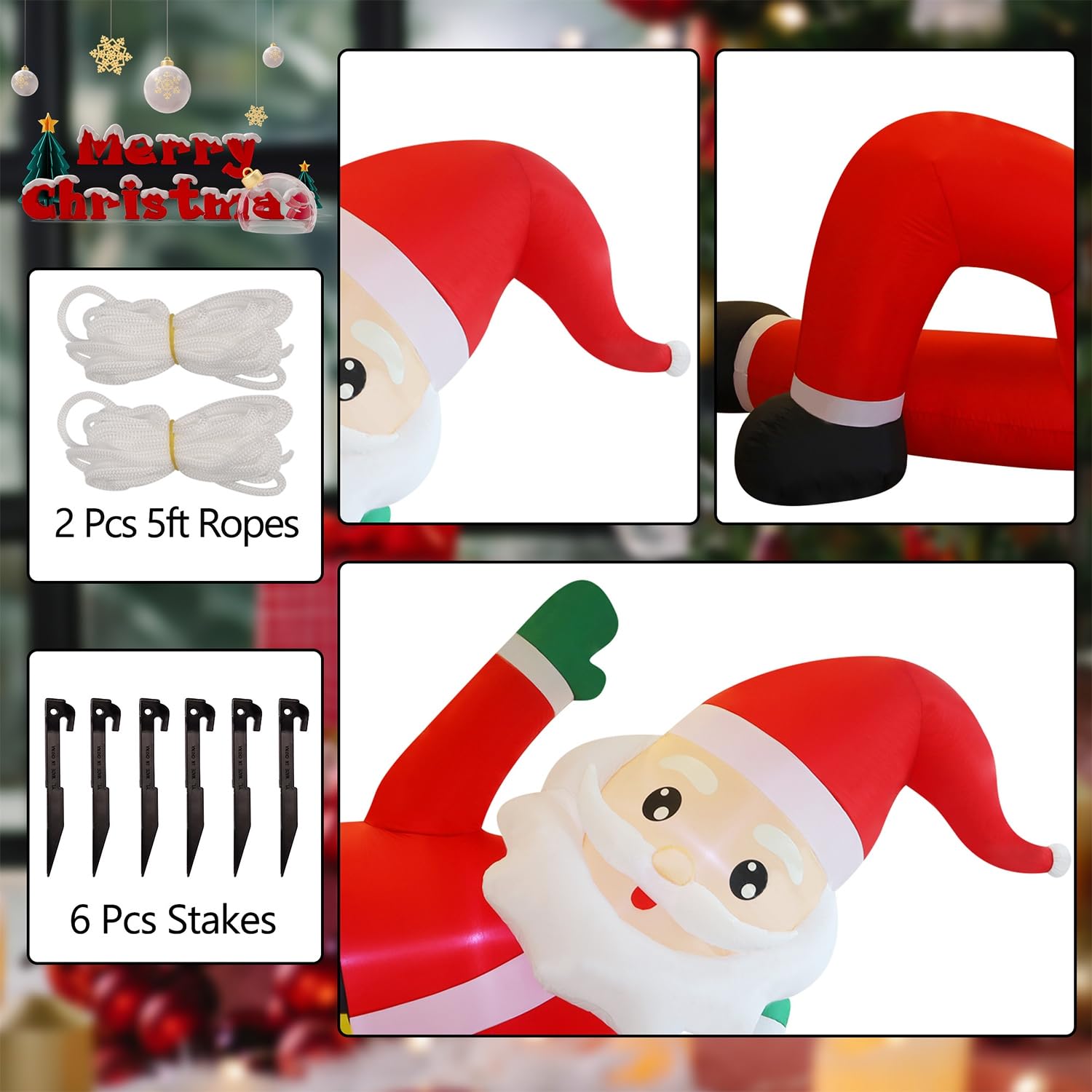 Juegoal Decoraciones inflables de Navidad al aire libre, Papá Noel inflable de 12 pies de largo, Papá Noel gigante iluminado con luces LED integradas, decoración de jardín
