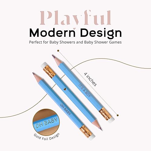 Miniatura 5 de Markt Mini lápices para juegos de baby shower, niños, lápices de corazón, juego de lápices azules pequeños