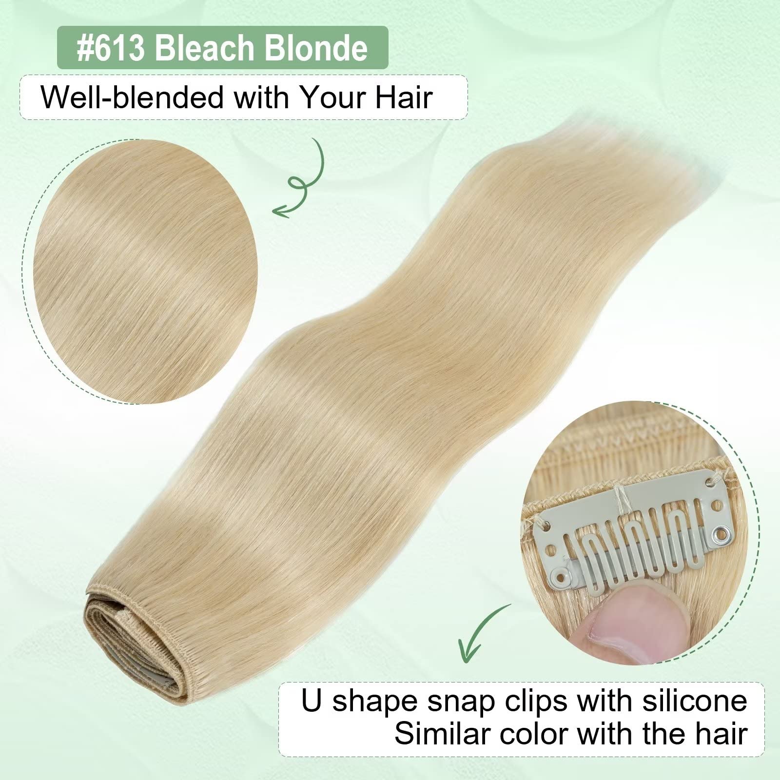 TESS Human Hair Extensions Clip in Real Hair Blonde Remy 5 Pieces Straight Natural Hairpieces for Women/Girls (#613 Bleached blonde - Image 3