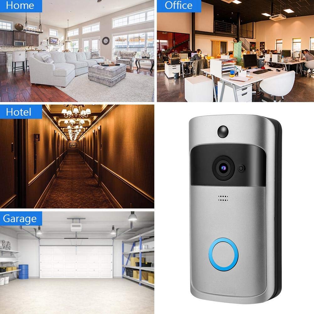 Timbre de Timbre inalámbrico con Video WiFi, cámara HD con comunicación bidireccional y detección de Movimiento PIR Control telefónico Seguridad para el hogar Timbre Inteligente