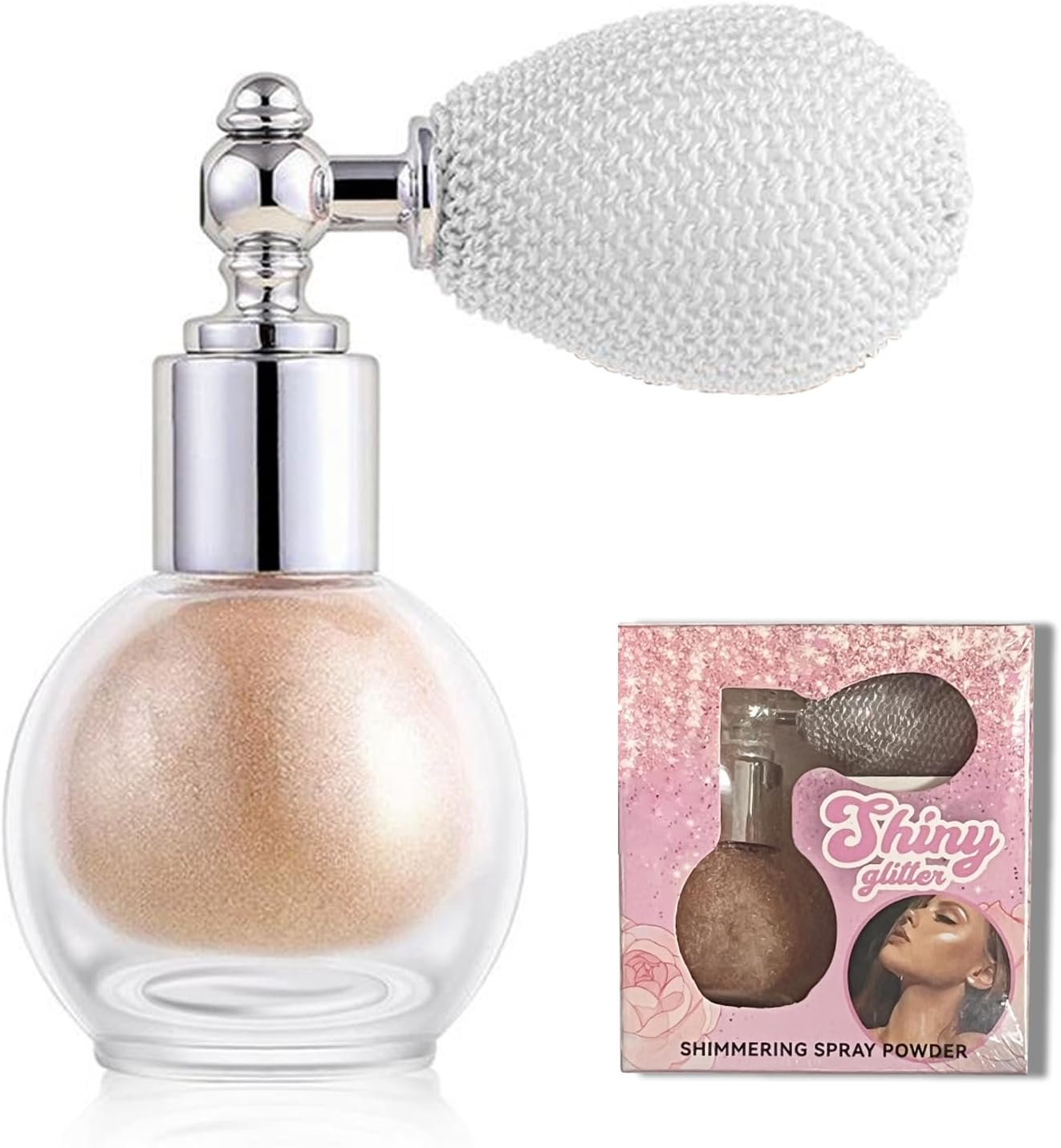 Champagne Highlighter Spray for Face and Body, Rich Color Loose Shimmer Powder Long Lasting Sparkly Spray High Gloss Makeup for Women Rave Festival Prom Stage Wedding Party, #2