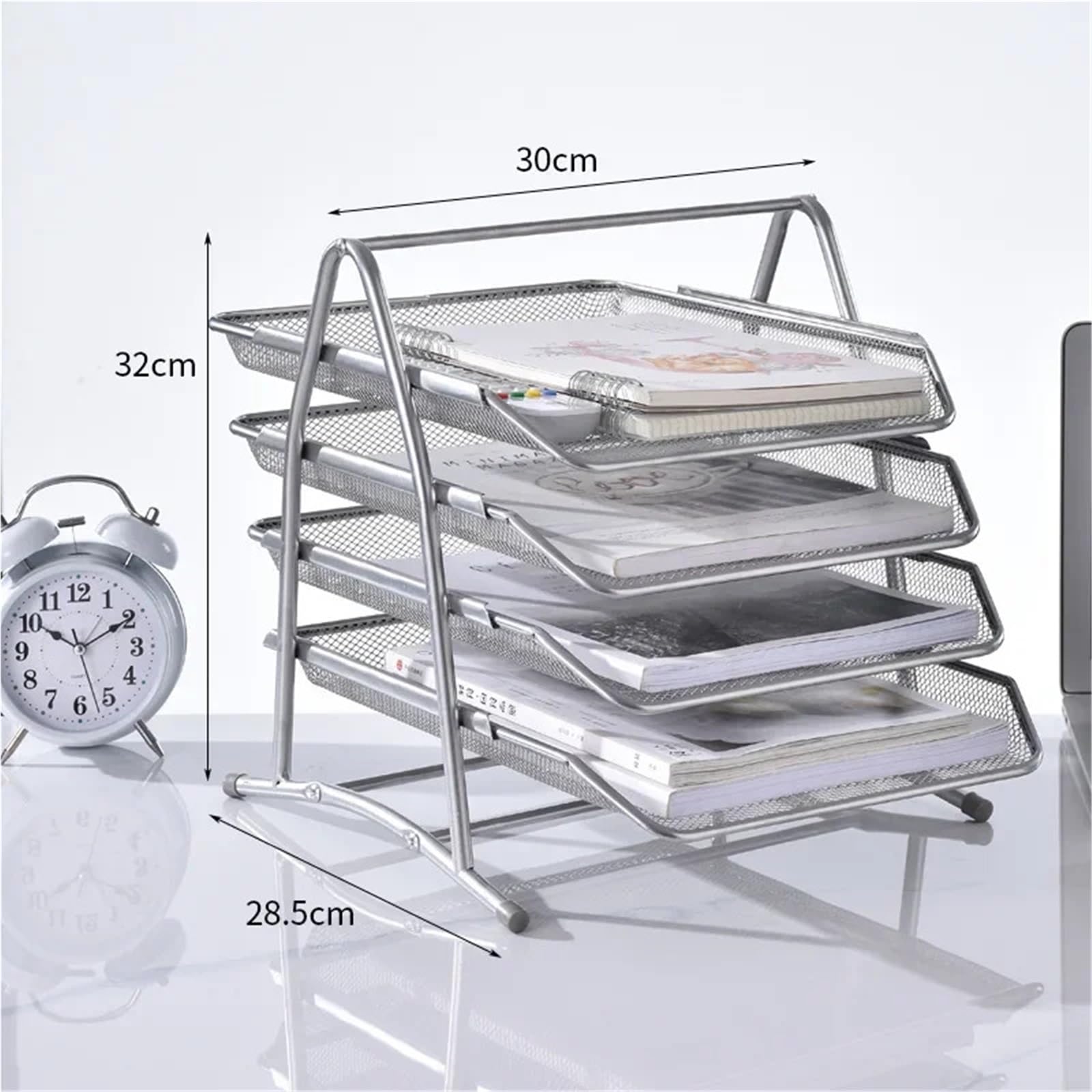 Bandeja para Cartas Estante de Archivos Cuatro Capas Malla, Bandeja, Marco, Columna Datos, Revista, estantería múltiples(Silver)