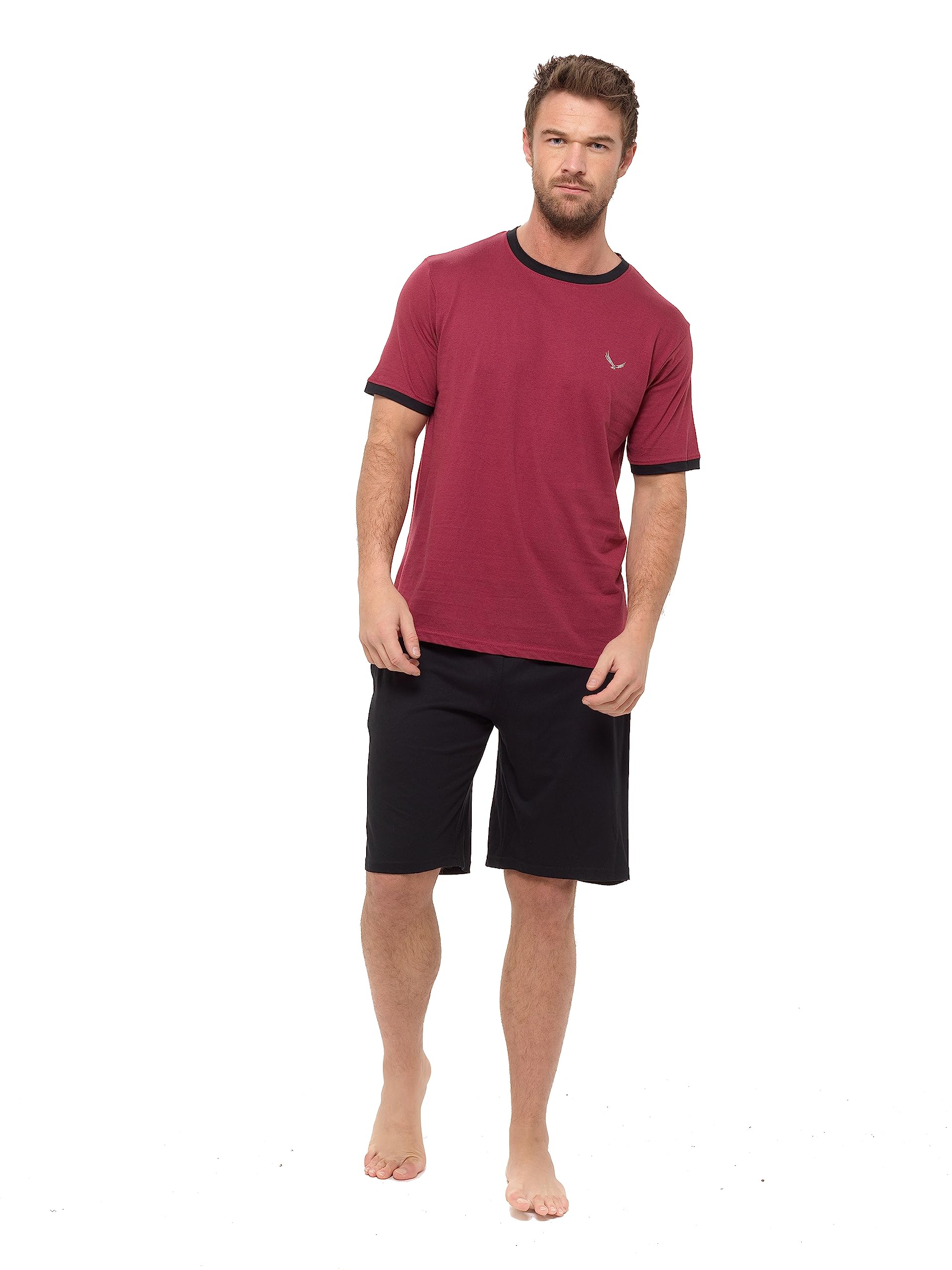INSIGNIA Mens Pyjama Set Short Sleeve Top & Shorts (UK, Alpha, 3XL, Regular, Regular, Wine Logo)