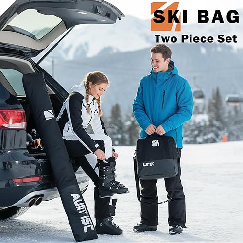 Miniatura 8 de AUMTISC Ski and Boot Bag Combo for Air Travel Flying, Padded Two-Piece Snow Ski Bags, Adjustable Length Ski Travel Bag for Skis Up to 200cm and