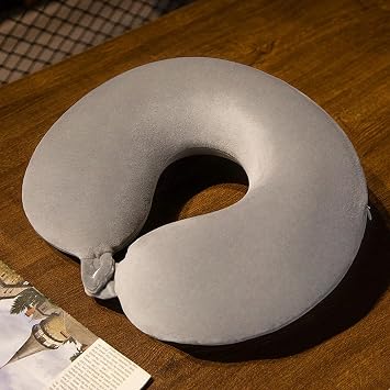 Chickwin Travel Pillow for Flight, U Shape Memory Foam Neck Pillow, Solid Colour Neck and Head Support for Airplane Train Car Office Portable Travel Essentials (Grey,30x30x10cm)