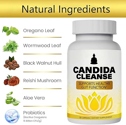 Miniatura 2 de Candida Cleanse, apoyo intestinal y colon, fórmula avanzada de probióticos y hierbas, hoja de orégano, ajenjo, nogal negro, ácido caprílico-1 para