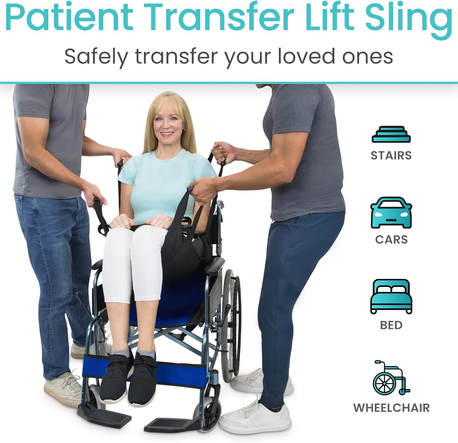 Vive Transfer Sling for Elderly & Disabled - Patient Transfer Lift Assist Device for Wheelchair - Transfer Board Alternative for Stairs, Chairs & Cars - Portable Stair Lift for Seniors & Adults