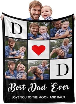 MyPupSocks Personalized Fathers Day Birthday Gifts for Dad, Customized Best Dad Ever Blanket for Men, Custom Picture Throw Blanket for Fathers Day Birthday Gifts from Wife