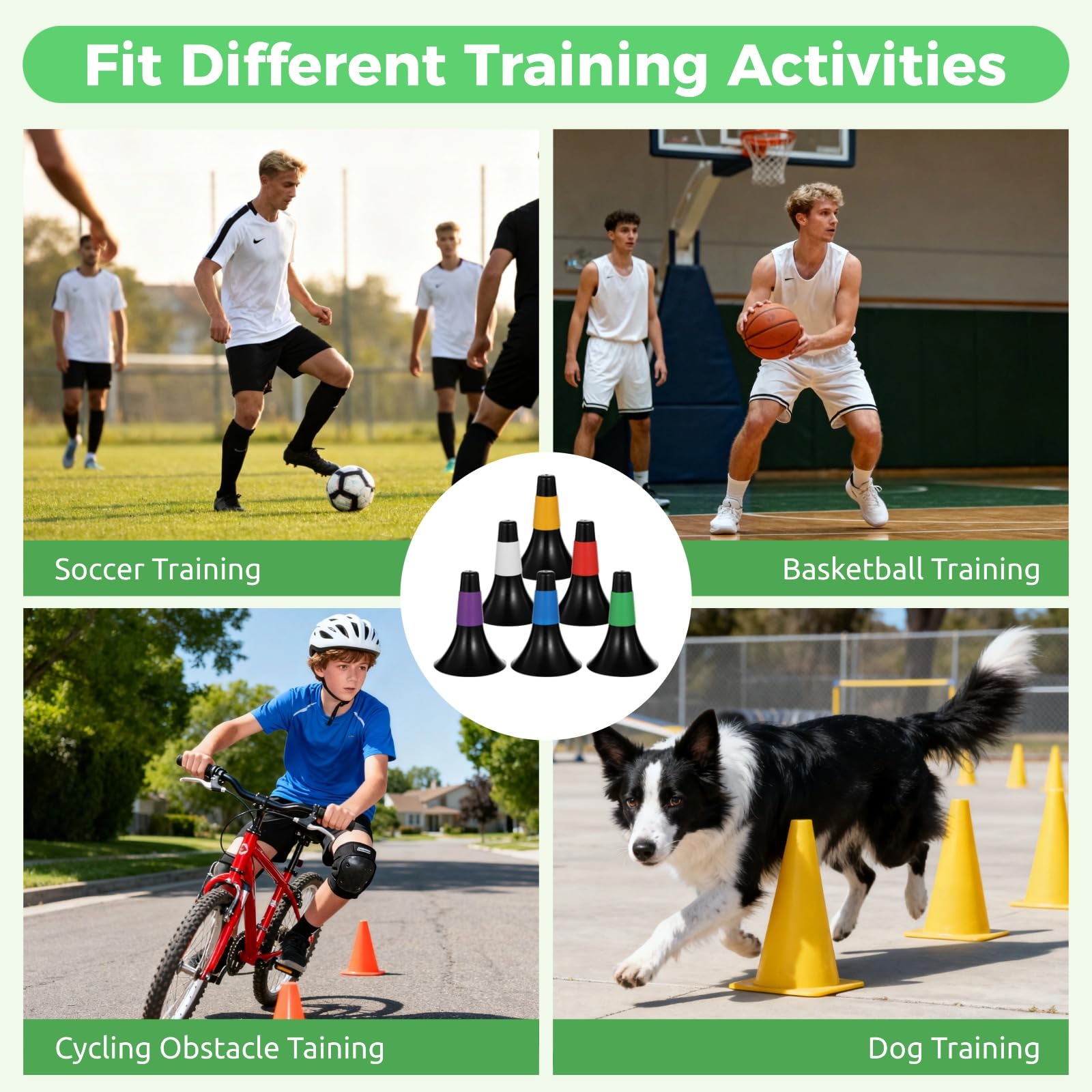 12 conos de entrenamiento de agilidad, conos de fútbol de 9.4 pulgadas con bolsa de malla de transporte, marcadores de entrenamiento de plástico para ejercicios de velocidad de fútbol, baloncesto