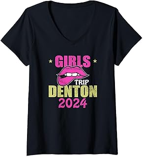 Womens Denton 2024 Girls Trip Group Matching Party Weekend V-Neck T-Shirt