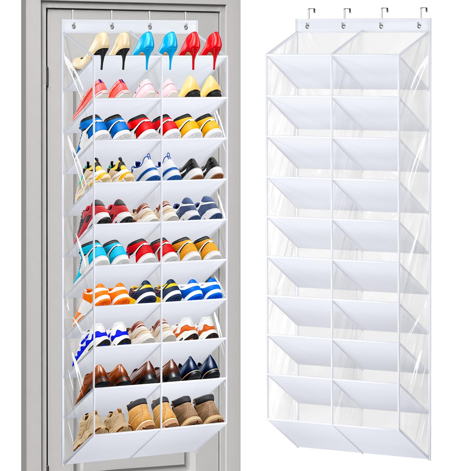 MISSLO Organizador de zapatos para puerta de 30 a 35 pares de zapatos, 10 niveles, transparente, con bolsillos profundos para armario, organizador de puerta, organizador colgante para botas, color