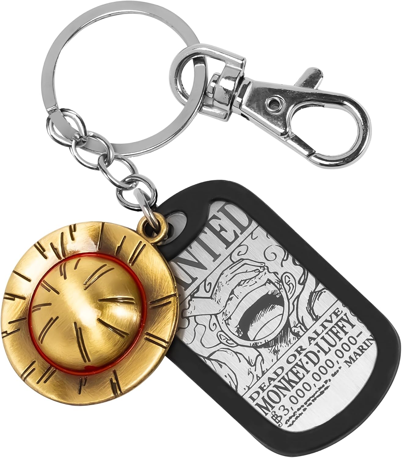One Piece Keychain with WANTED Dog Tag & Metal Charm, Premium One Piece Anime Merch, Anime Keychains & Cool Gifts for Men