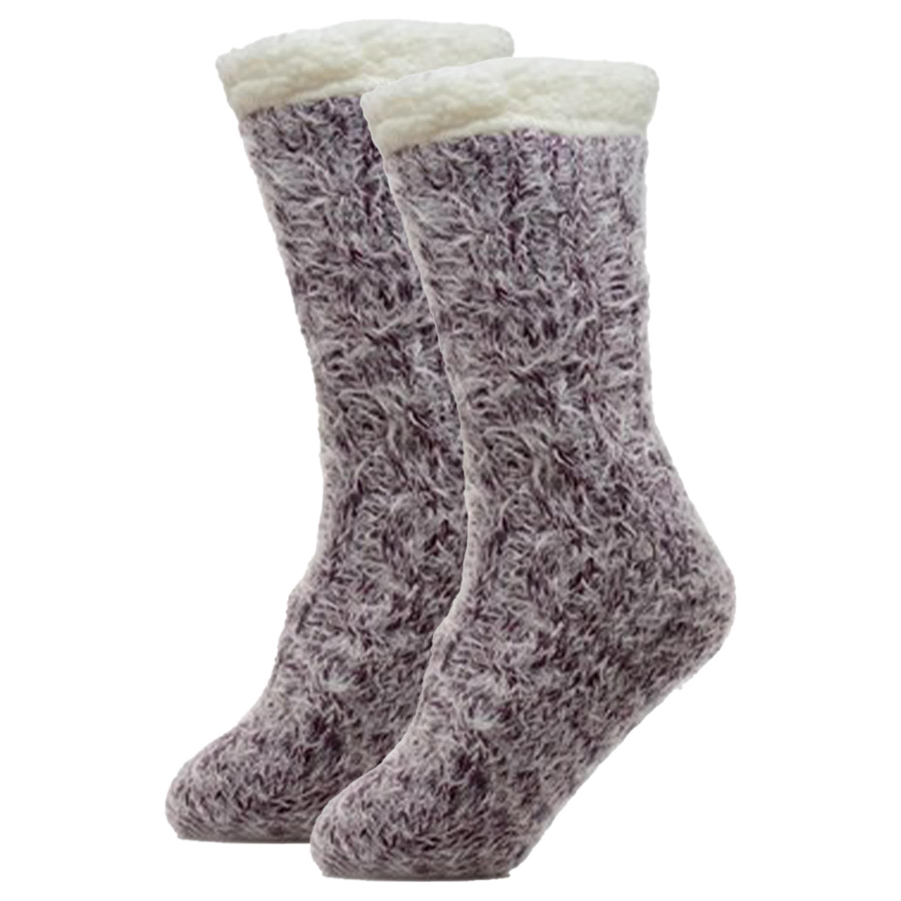 A2z Women's Purple Socks Feather Yarn Lounge Socks Sherpa Lining Chunky Knit Fur Lined - Socks Ls946 4-8