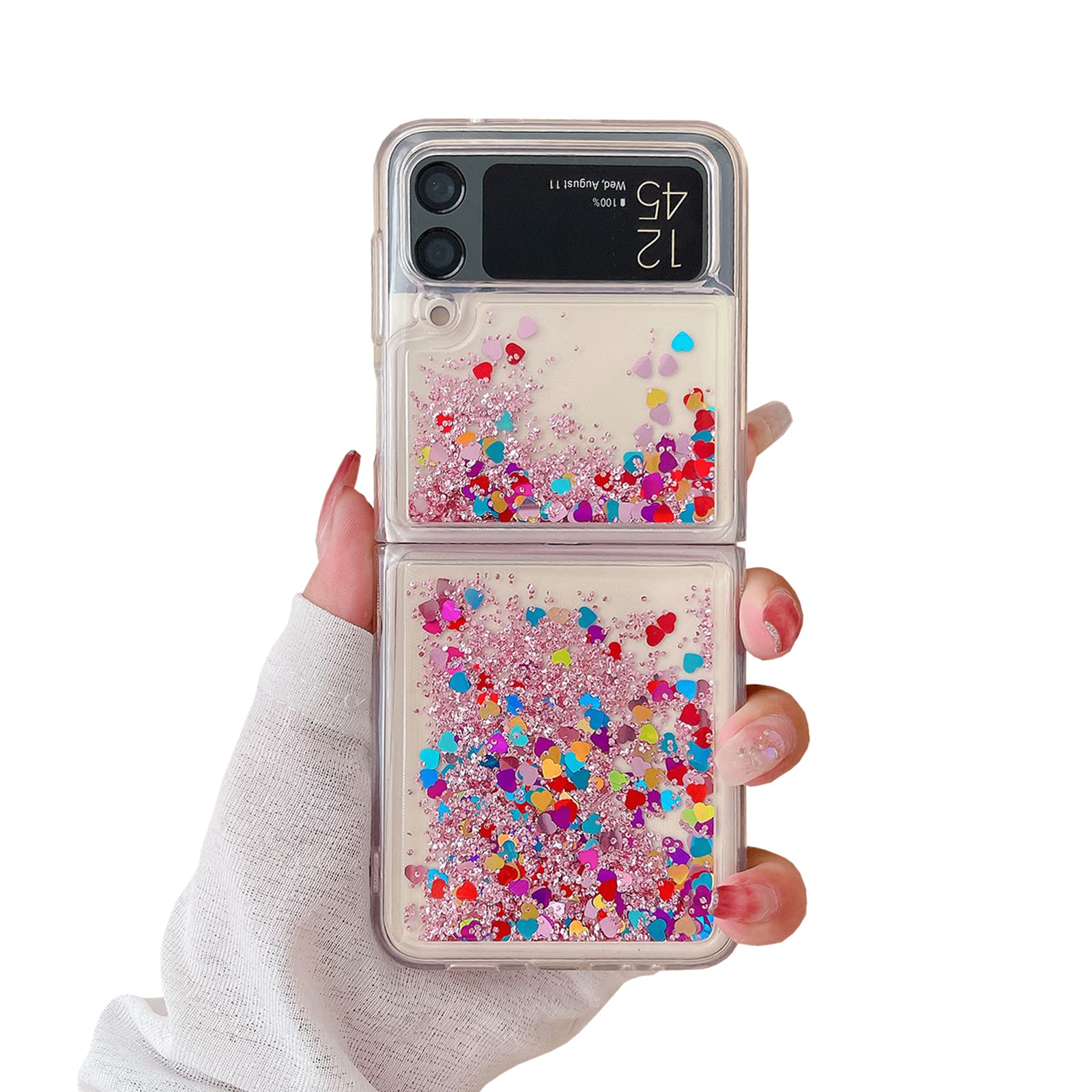 YAKVOOK for Samsung Galaxy Z Flip 3 Glitter Case for Girls Women Liquid Bling Sparkle Luxury Flowing Floating Quicksand Soft TPU Clear Case for Samsung Galaxy Z Flip 3 5G 2021 (Color Pink)