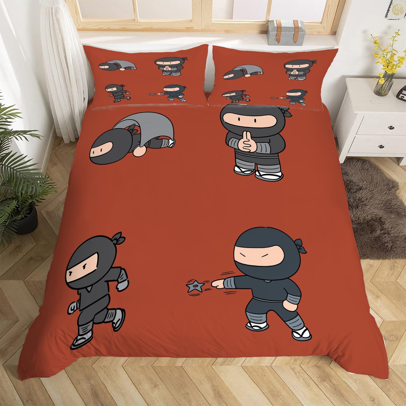 Anime Samurai Bettwäsche 200x200cm - Lila Mikrofaser 3er Set Mit Wendebettwäsche Design