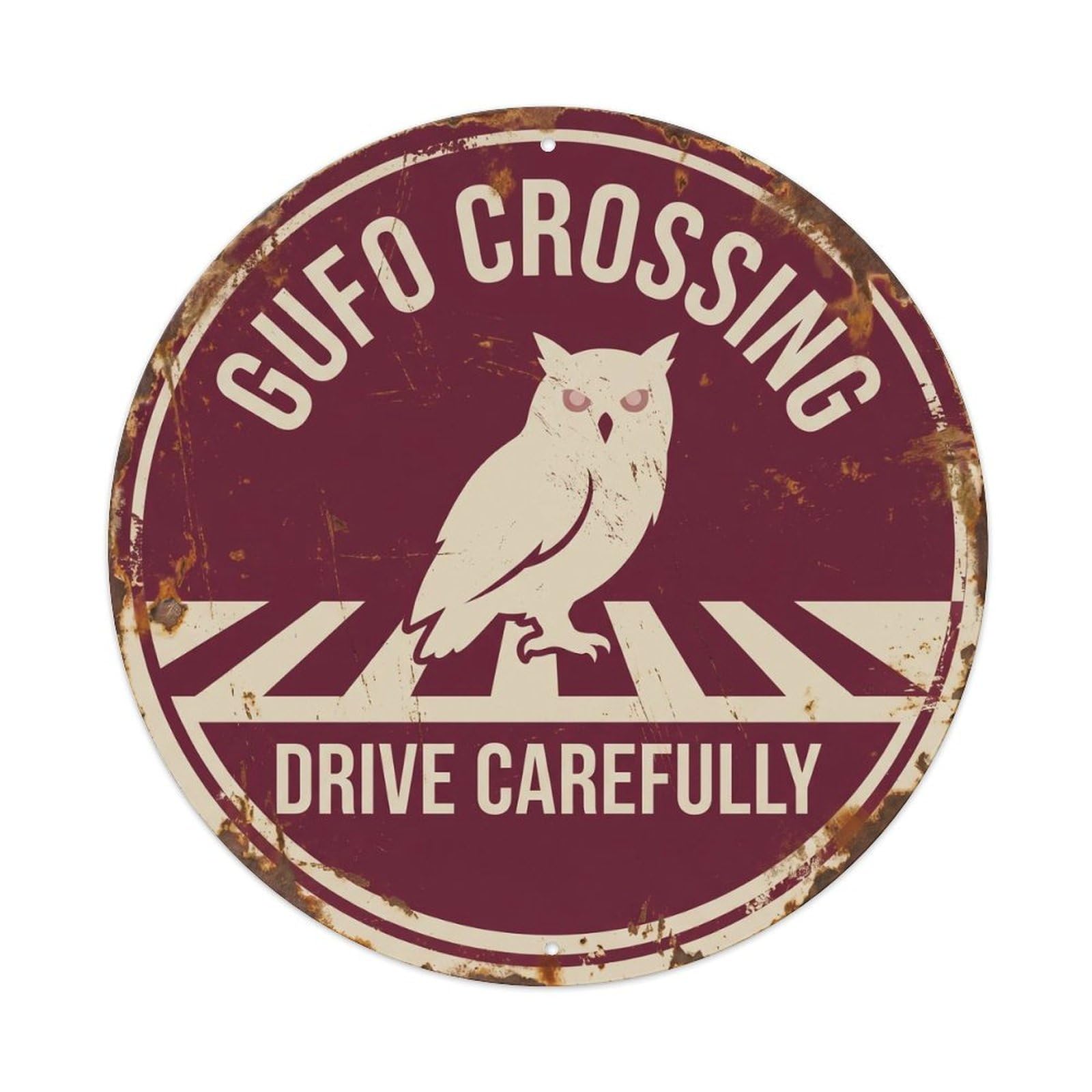 Cwbufd Vintage Style Gufo Crossing Drive Carefully Vintage Metal Tin Sign Plaque Wall Decor For Cafe, Club Bar, Office, Garden Metal Poster 8X8inch