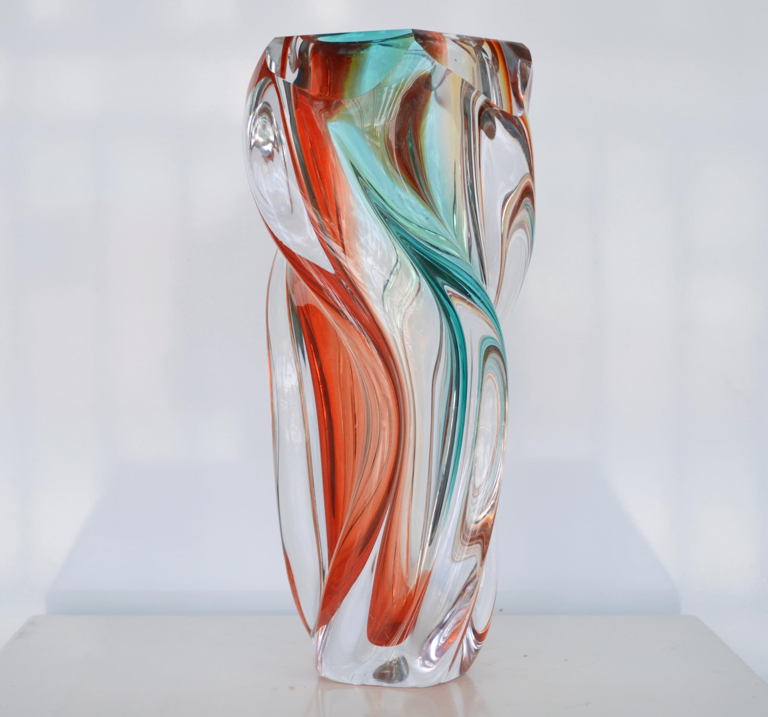 Photo 1 of Generic Hand-Blown Art Glass Vase, 12" Tall Swirl Multicolor Vase