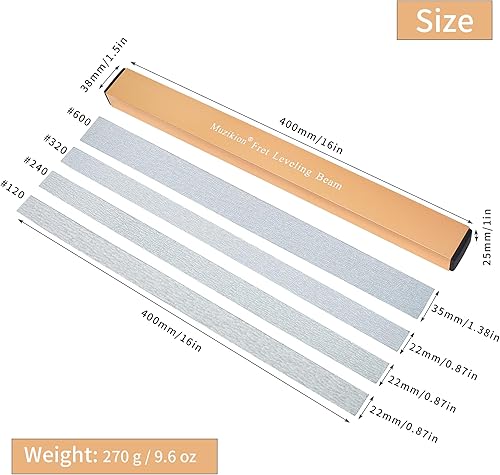 Miniatura 7 de Viga de nivelación de trastes de guitarra, haz de lijado nivelador de trastes de 16 pulgadas, herramienta profesional de reparación de bloques de