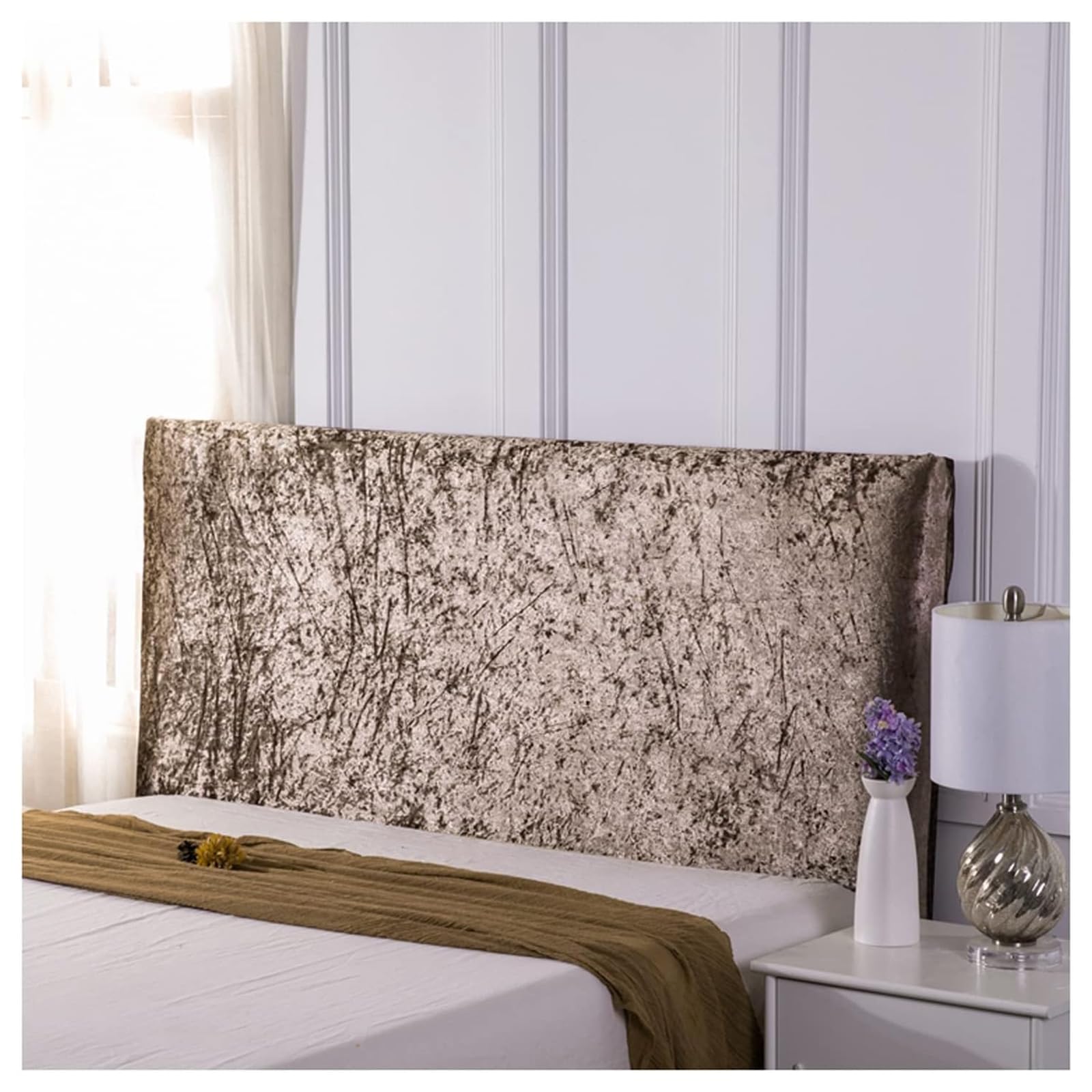 Gofohimi Brown Dustproof Bed Headboard Covers, Solid Color Velvet All-Inclusive Elastic Headboard Backrest Protection Cover For King/Double Bed For Bedroom Decor,,160Cm