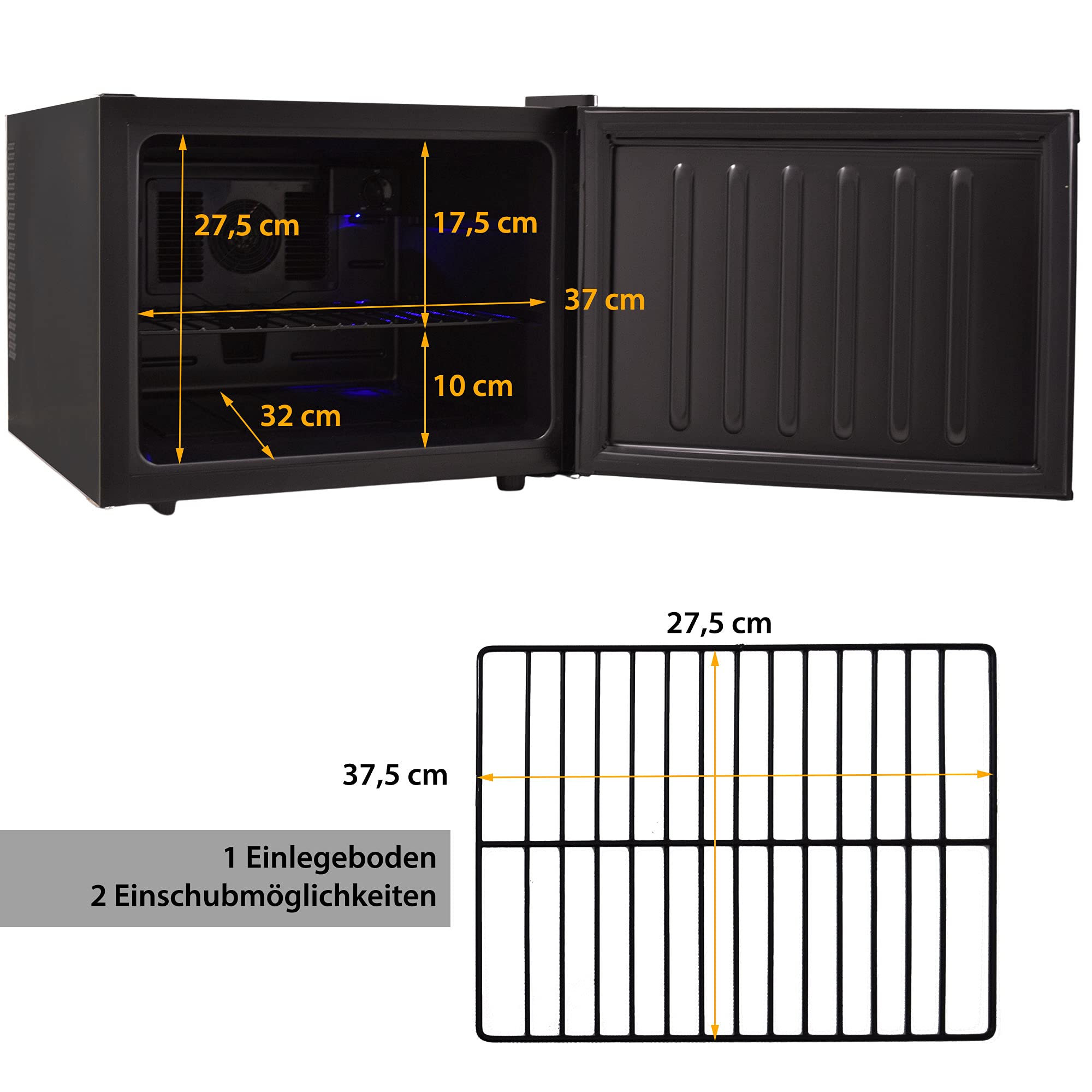 Syntrox 35 Liter Hotelkühlschrank Bunda Minibar & Minikühlschrank Geräuscharm, Vibrationsfrei, 70/130 Watt, schwarz, Automatische Abtaufunktion, Höhenverstellbarer Einschub