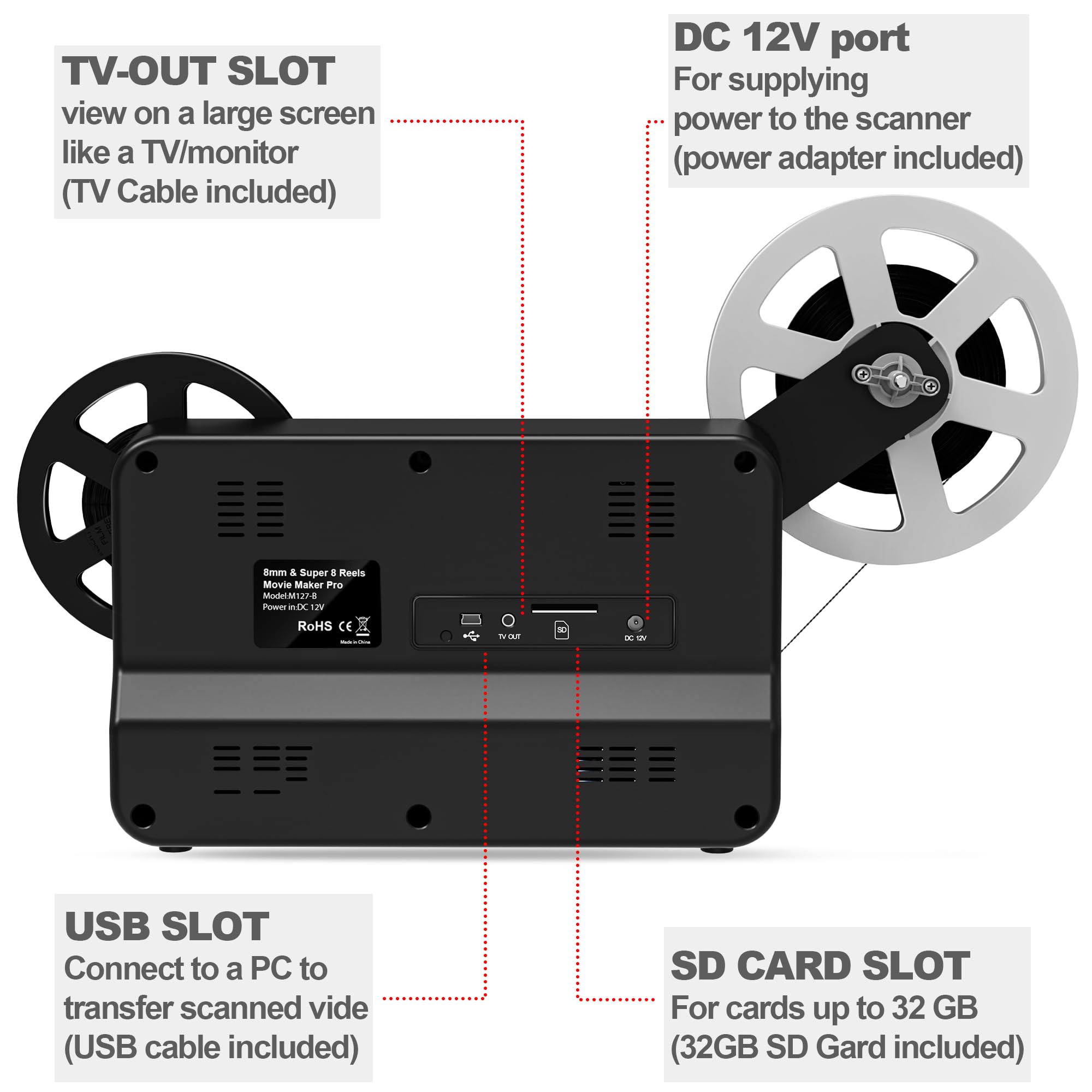 Super Escáner de 8/8 mm, convertidor en Rollo Digital (película Sobre Rollo de 3 pulgadas, 5 pulgadas, 7 pulgadas y 9 pulgadas), digitalizador de vídeo Con pantalla LCD de 2,4 pulgadas