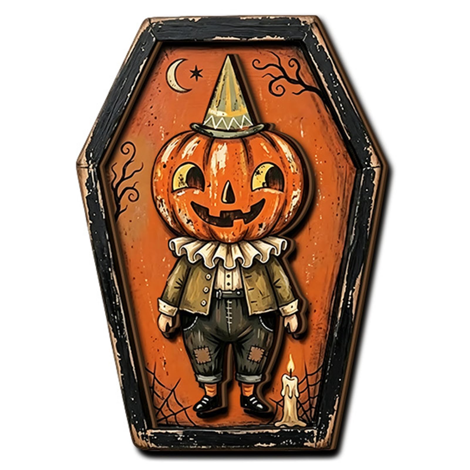 Virelynx Halloween Wooden Coffin Ornament, Vintage Tabletop Decor Party