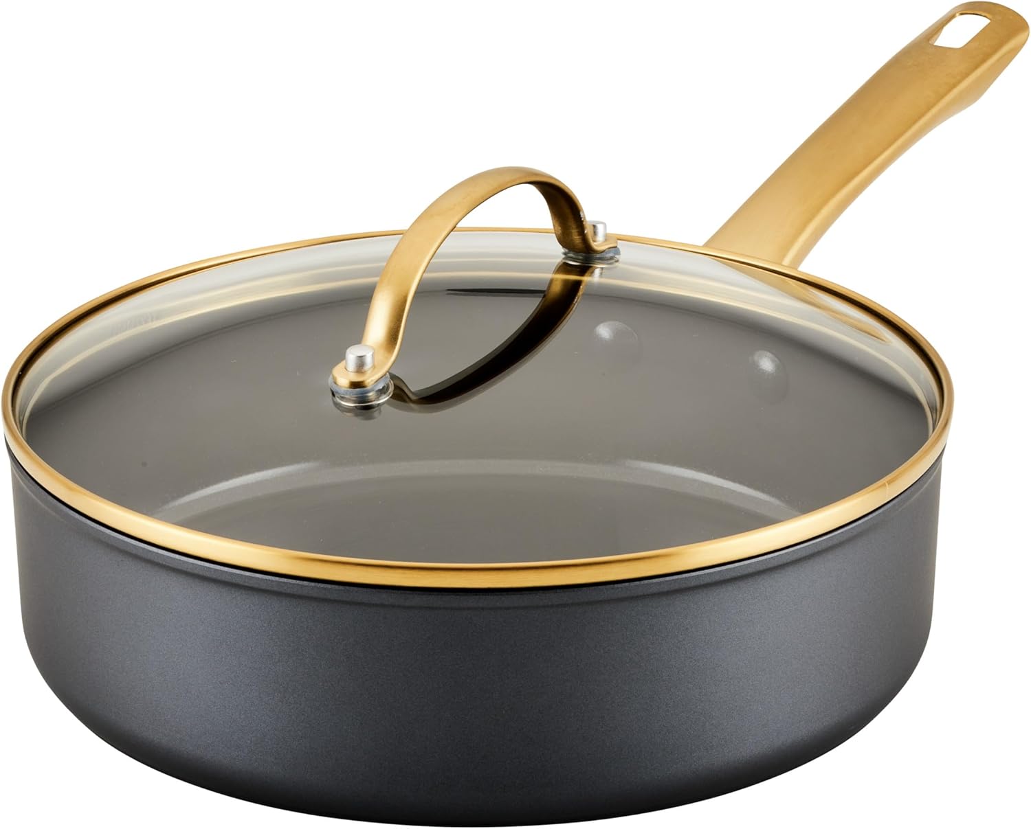 Farberware Forged Induction Ceramic Cookware Nonstick Saute Pan with Lid, Dishwasher Safe, Suitable for All Stovetops, 3 Quart Sauteuse Pan/Jumbo Cooker - Black and Gold